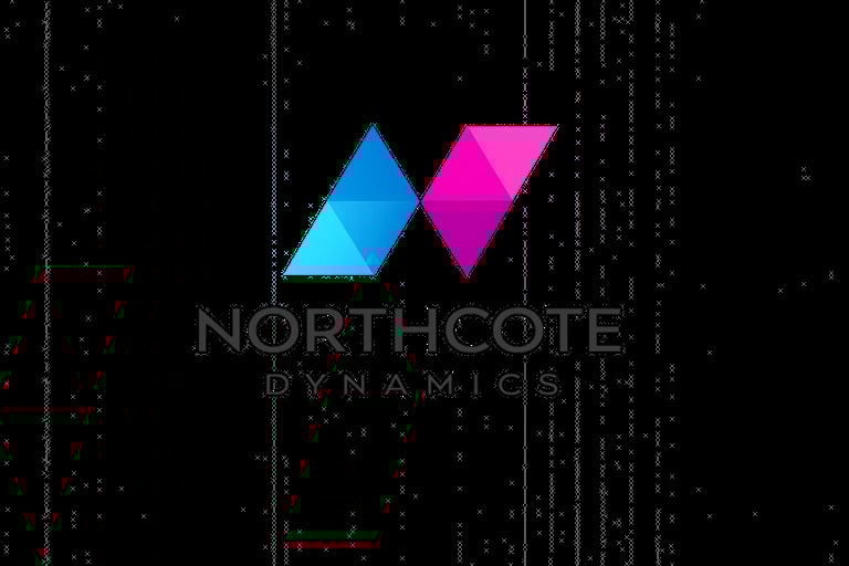Northcote Dynamis logo with blue and magenta geometric shapes on black digital background